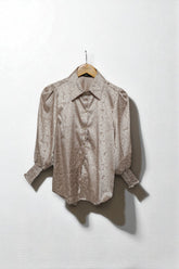 Self Print Satin Shirt - Light Mocha
